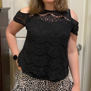 Black, Lace, Cold Shoulder Shirt